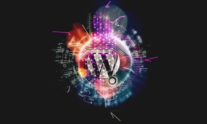 A stylized WordPress logo against a black background.